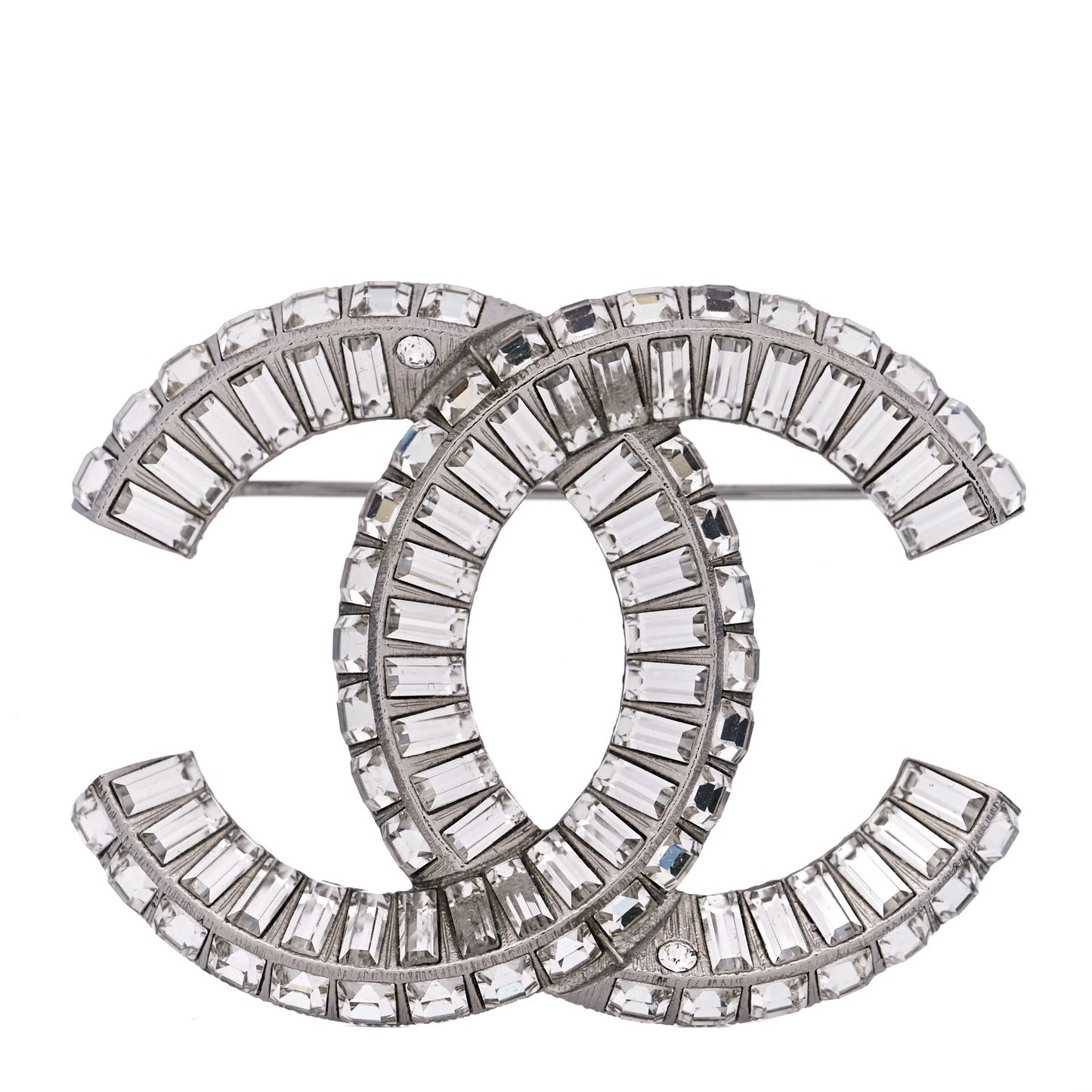 Baguette Crystal CC Brooch Silver