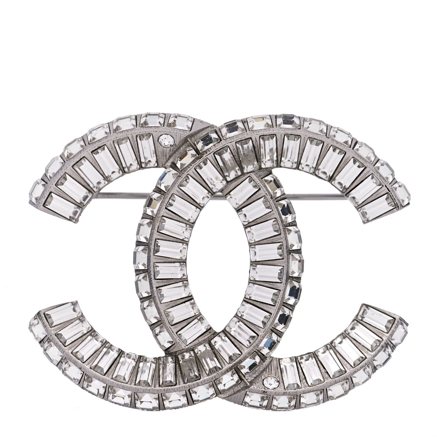 Chanel Baguette Crystal CC Brooch Silver 1 of 6