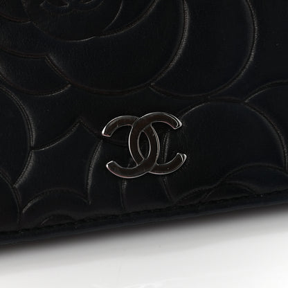 Chanel Lambskin Camellia Embossed Yen Wallet Black 10 of 17