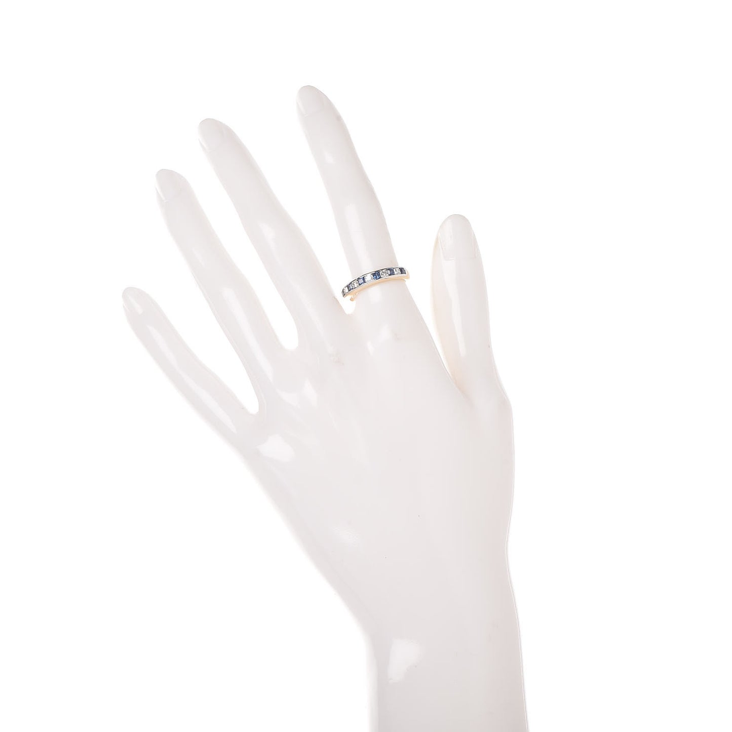 18K Yellow Gold Platinum Diamond Blue Sapphire 4mm Lucida Band Ring 52 6