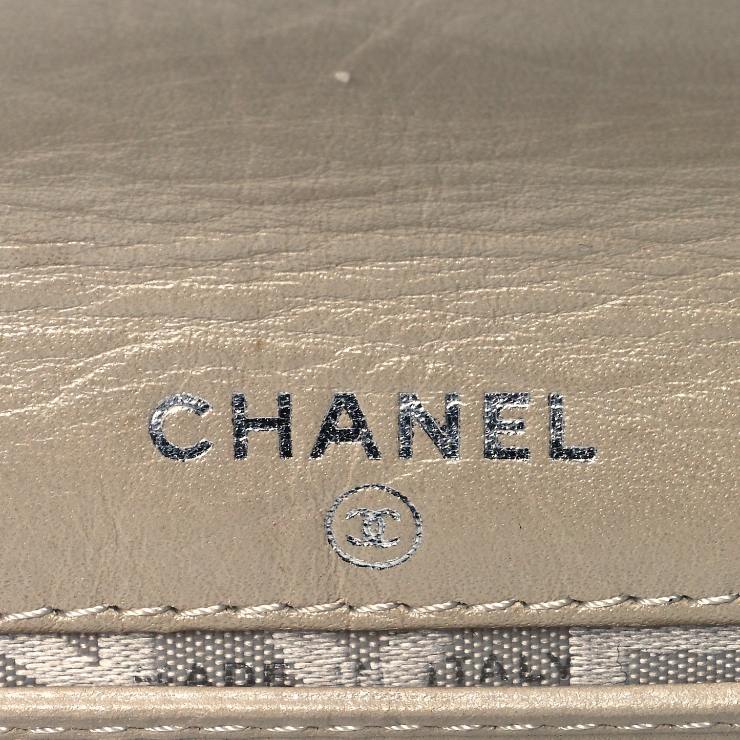 Metallic Calfskin Quilted Cambon Flap Wallet Gold