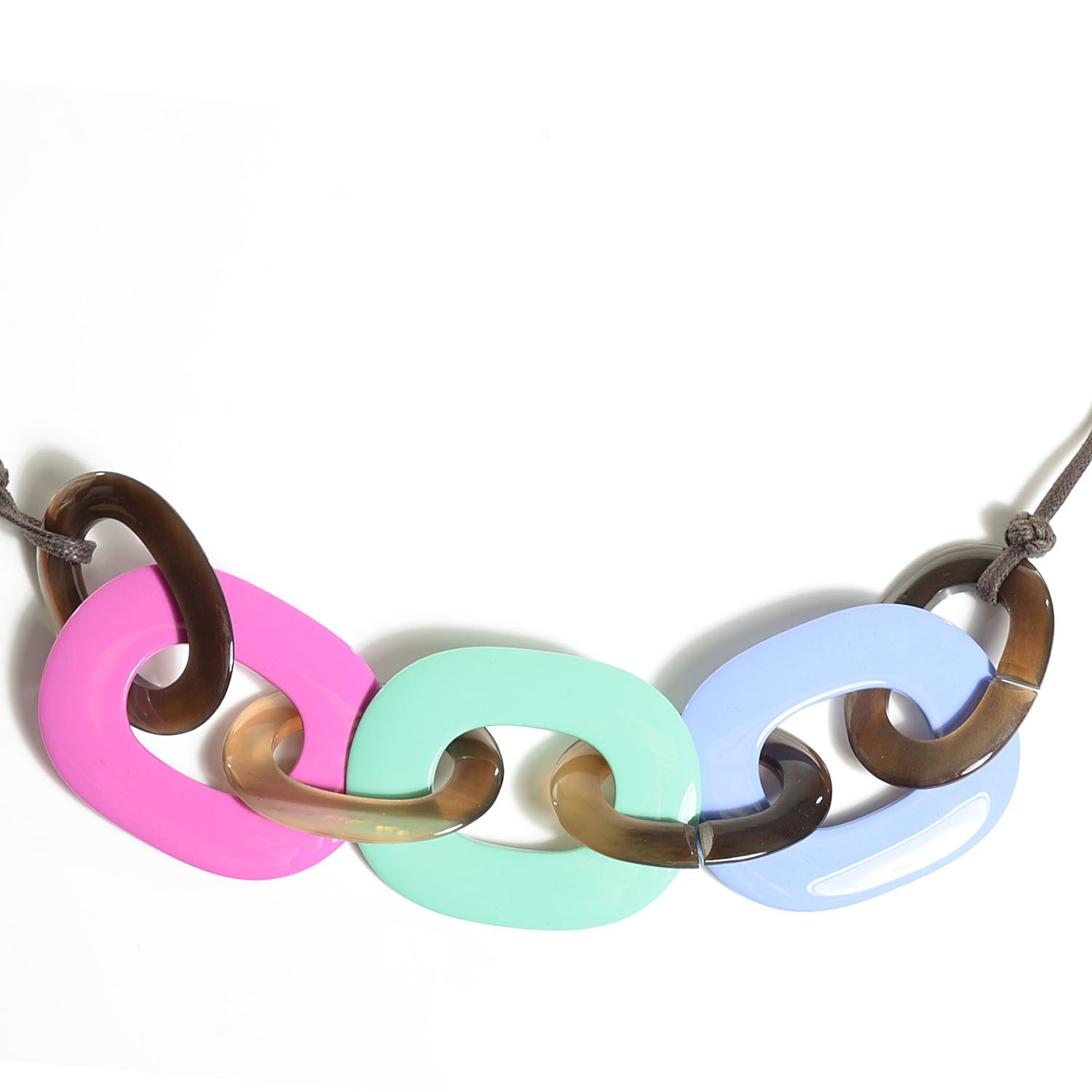 Hermes Lacquered Wood Buffalo Horn Karamba Necklace Magenta Opaline Green 3 of 6