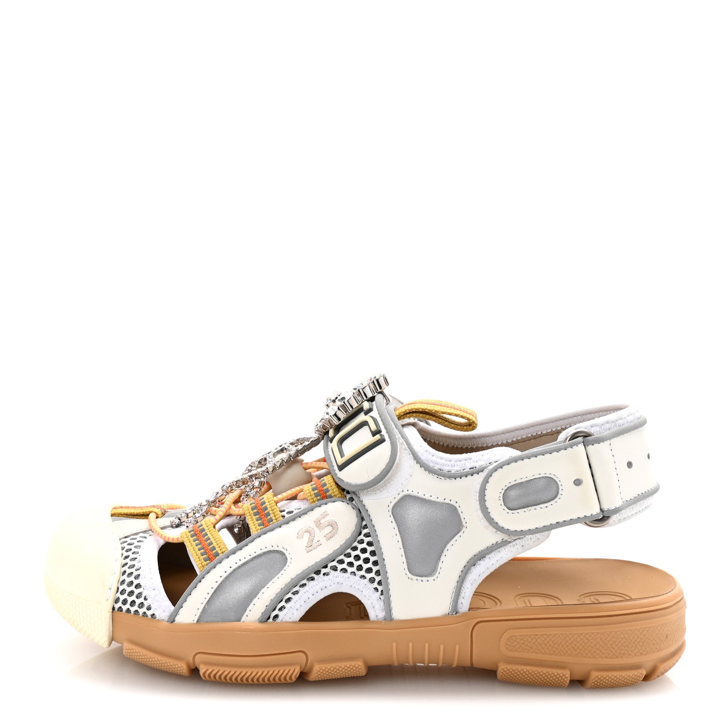 Gucci Mesh Fabric Tinsel Sport Sandals 37 White Silver 1 of 9
