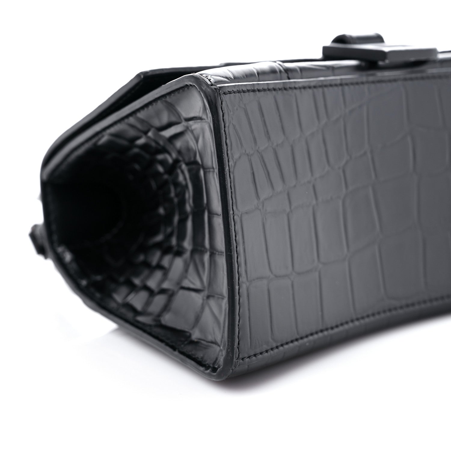 Balenciaga Shiny Calfskin Monochrome Crocodile Embossed Small Hourglass Top Handle Bag Black 8 of 15