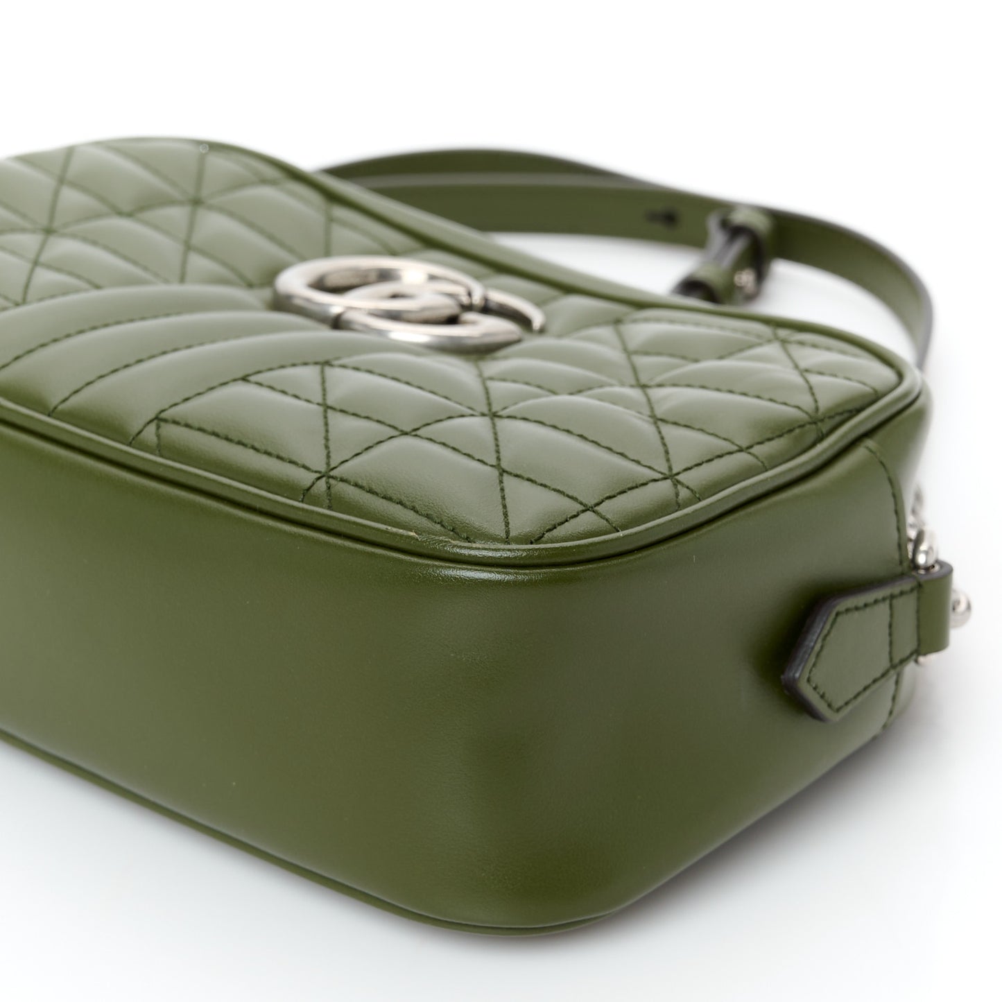 Calfskin Matelasse Aria Small GG Marmont Chain Shoulder Bag Military Wood