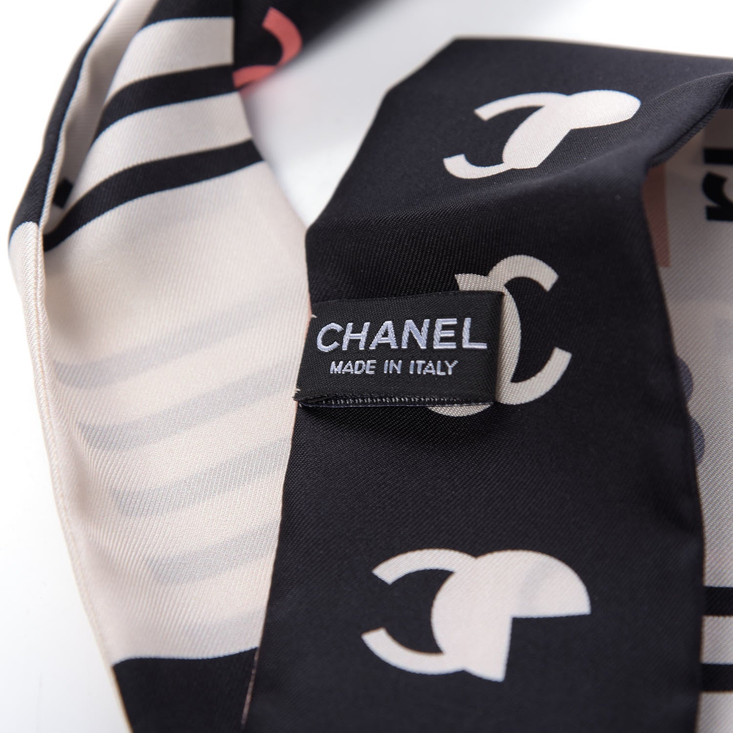 Chanel Silk 31 Rue Cambon CC Slim Bandeau Scarf Ecru Pink Black 3 of 3