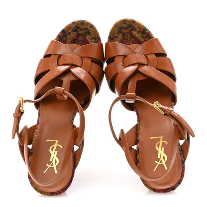 Saint Laurent Calfskin Tapestry Marrakech Tribute 105 Platform Sandals 40 Ambra Sapphire 2 of 9