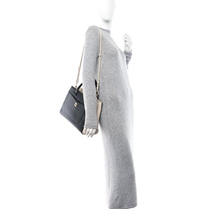 Chanel Grained Calfskin Small Bi-Color Neo Executive Shopper Tote Black Beige 2 of 13