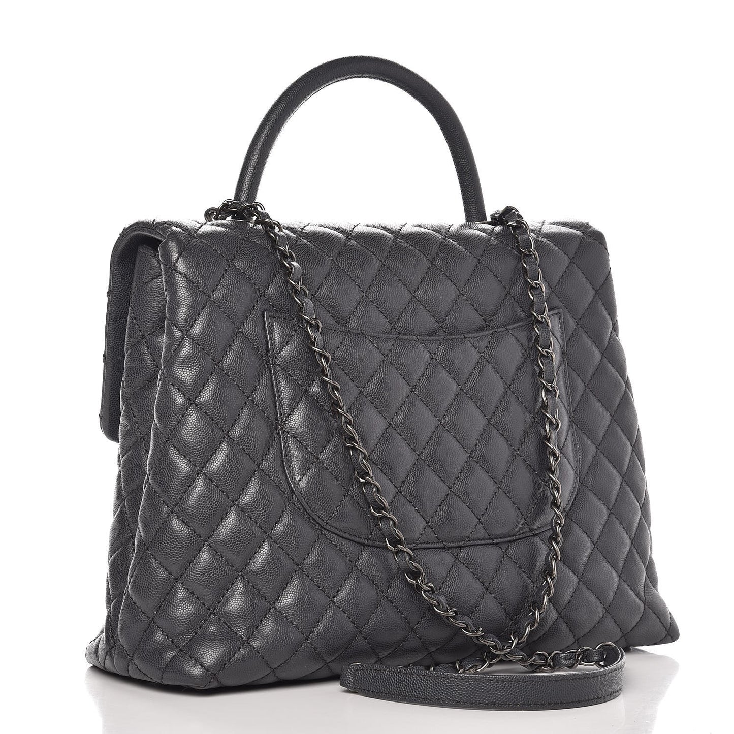 Caviar Quilted Large Coco Handle Flap Grey