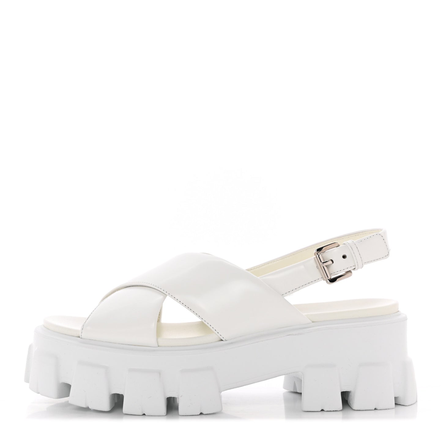 Spazzolato Metal Triangle Logo Padded Monolith 55mm Slingback Sandals 38.5 White
