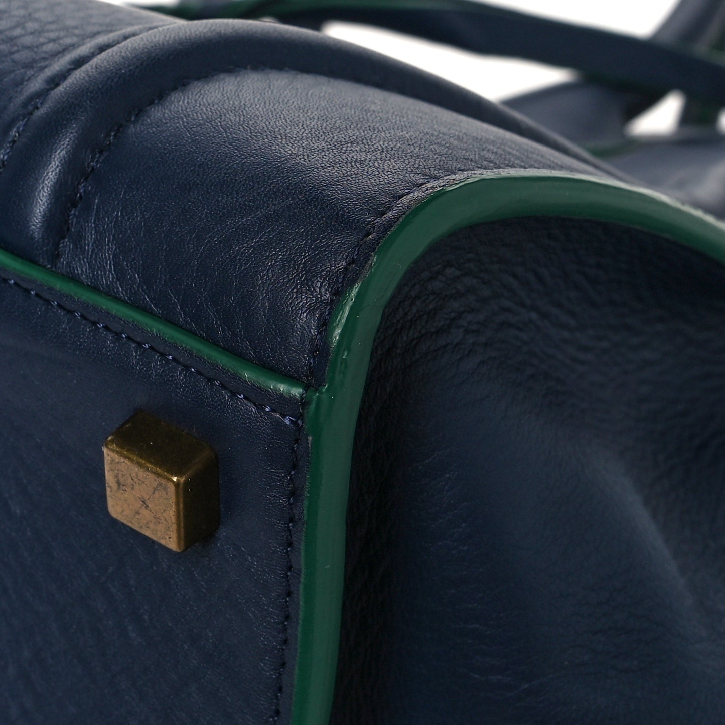 Supple Calfskin Medium Phantom Luggage Navy Blue Green Trim