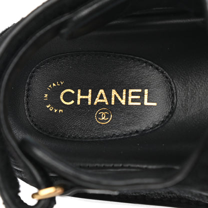 Chanel Knit Fabric Velcro Dad Sandals 37 Black 7 of 9