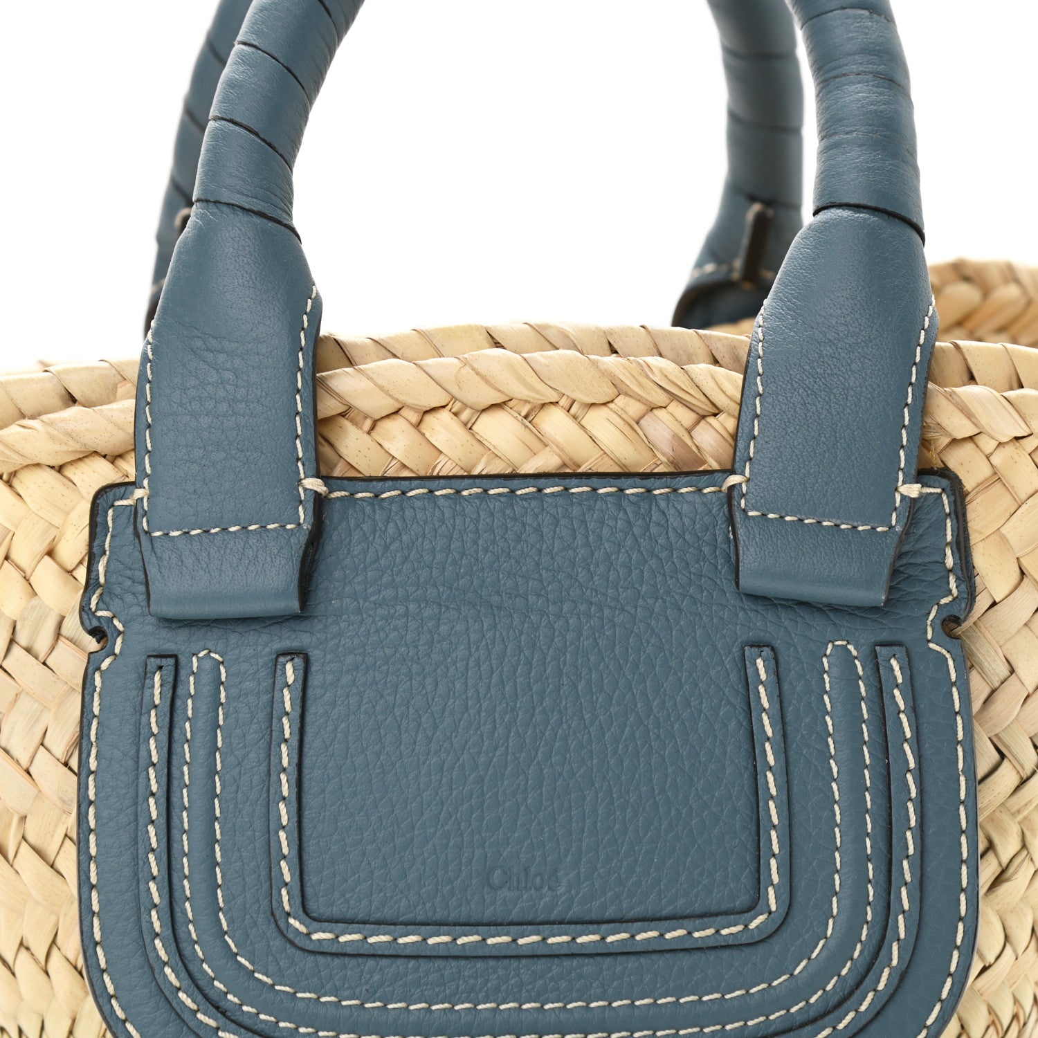 Chloe Raffia Small Grain Calfskin Small Marcie Basket Mirage Blue 10 of 12