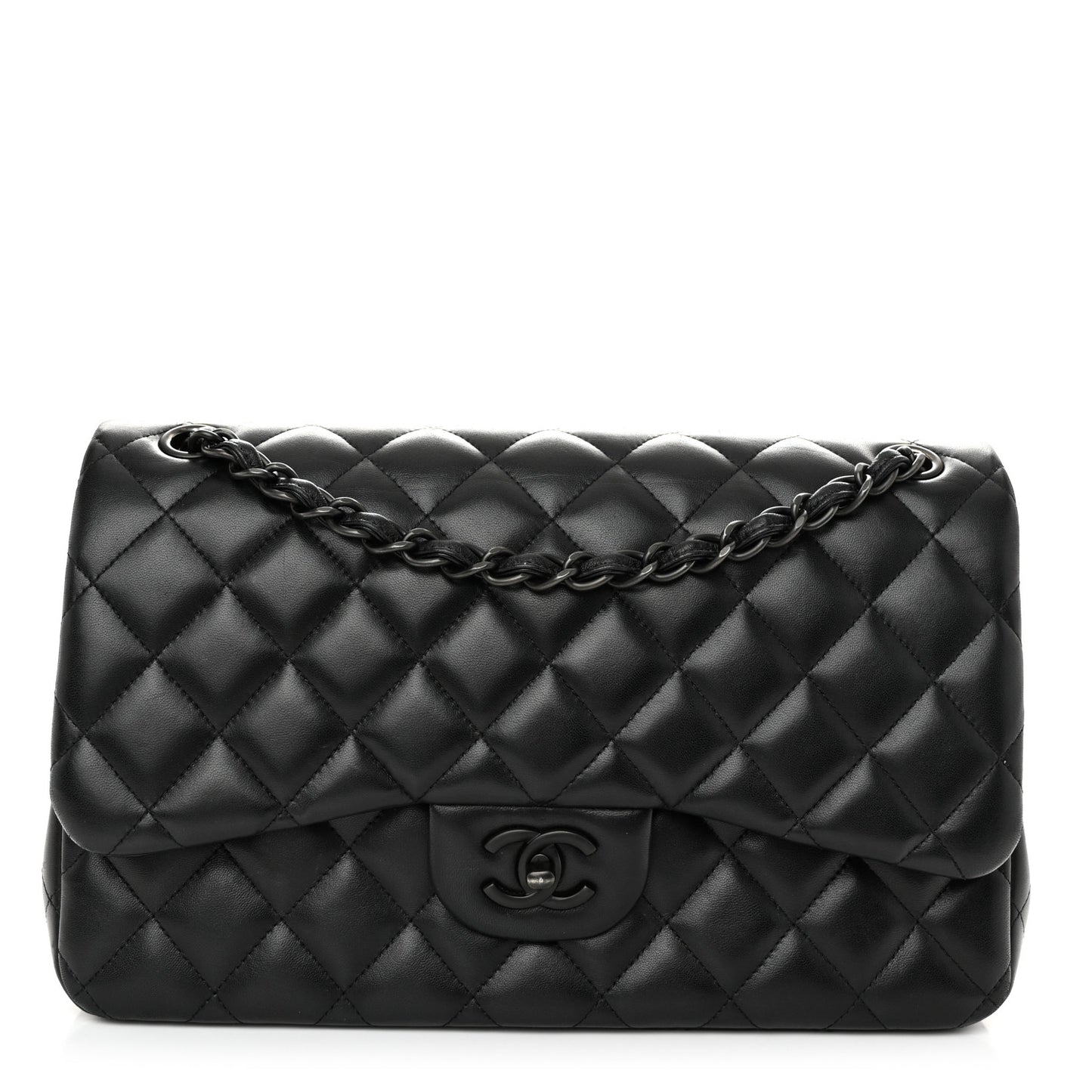 Lambskin Quilted Jumbo Double Flap So Black