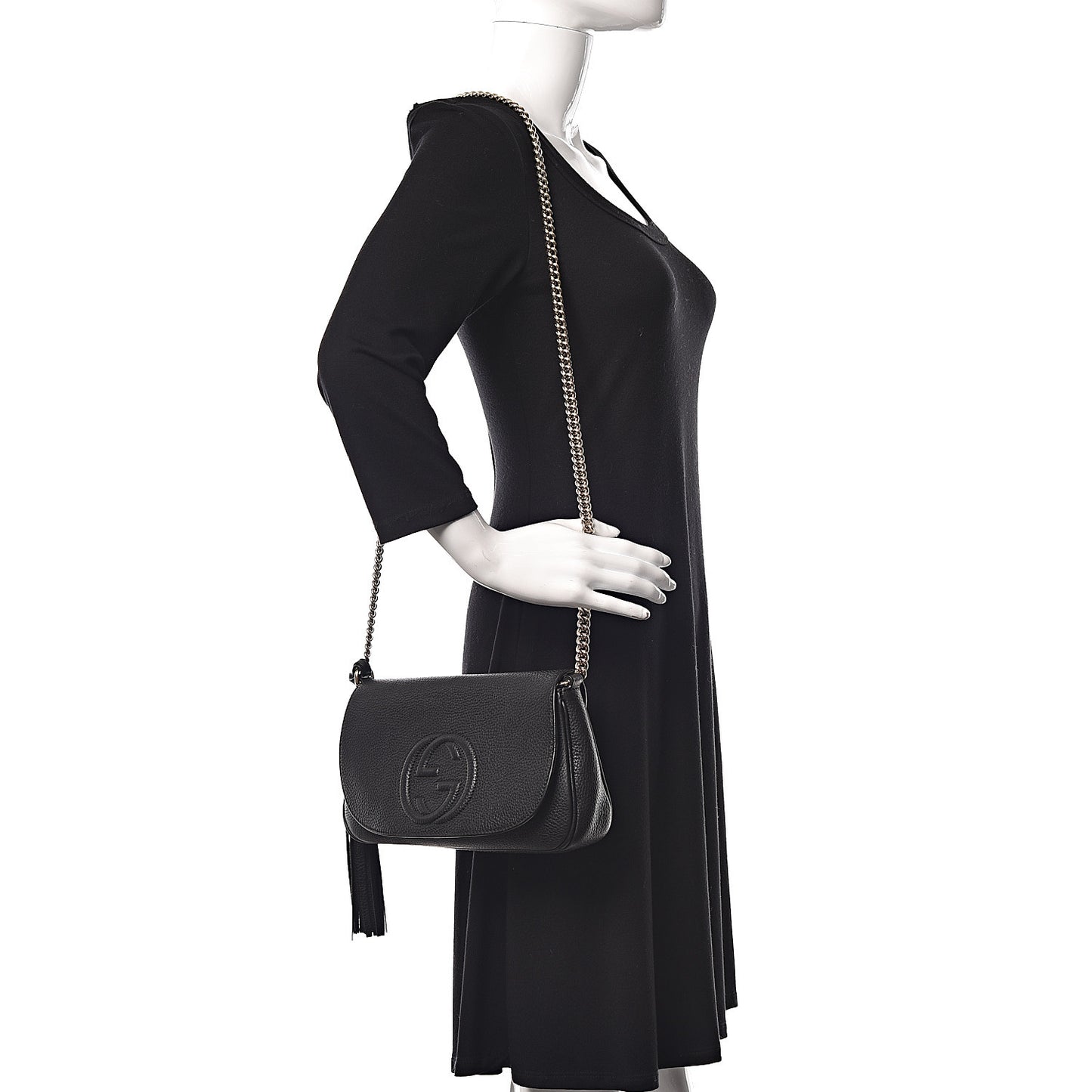 Pebbled Calfskin Medium Soho Flap Crossbody Black