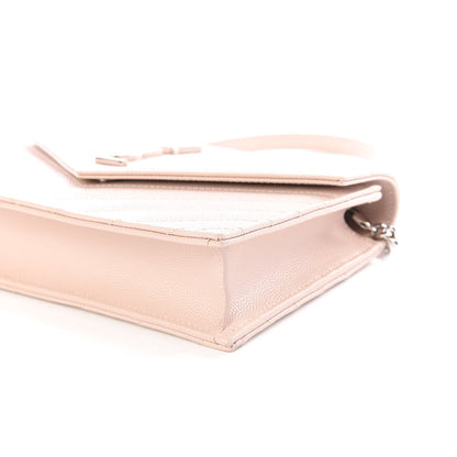 Saint Laurent Grain De Poudre Matelasse Chevron Monogram Envelope Chain Wallet Pale Pink 6 of 9