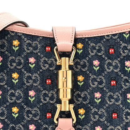 Gucci New Denim GG Monogram Calfskin Love Parade Small Jackie 1961 Hobo Light Pink 9 of 13