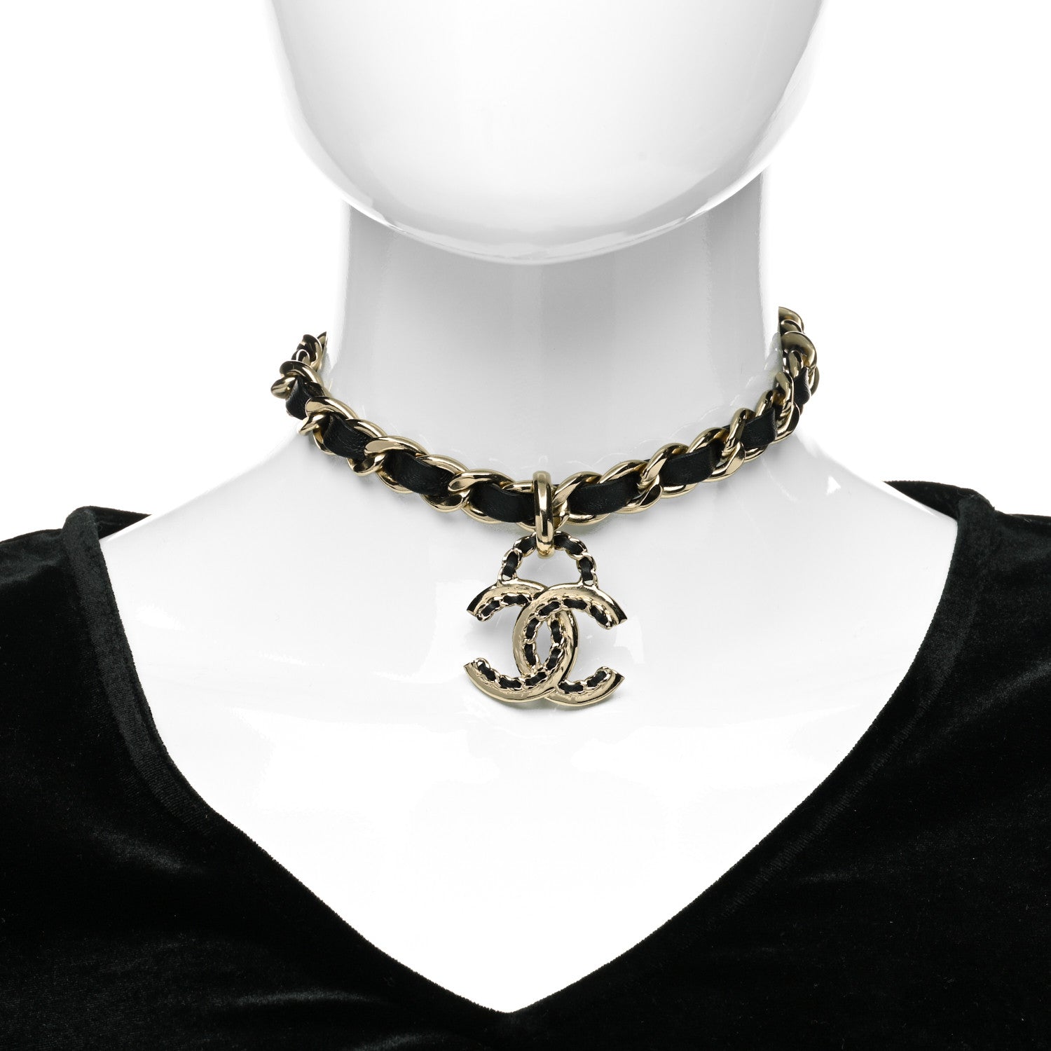 Chanel Metal Lambskin CC Choker Necklace Black Gold 2 of 4
