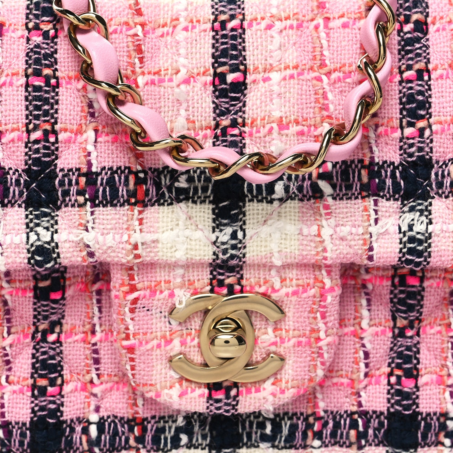 Chanel Tweed Quilted Mini Rectangular Flap Pink Navy White 8 of 11