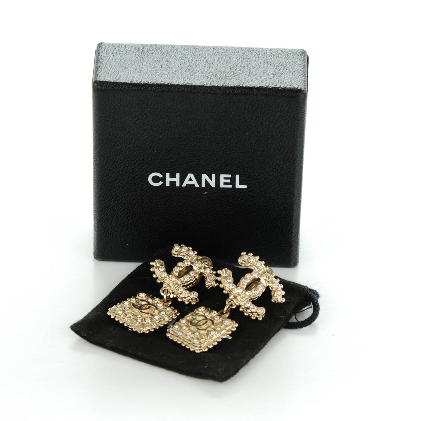 Crystal CC Drop Earrings Gold