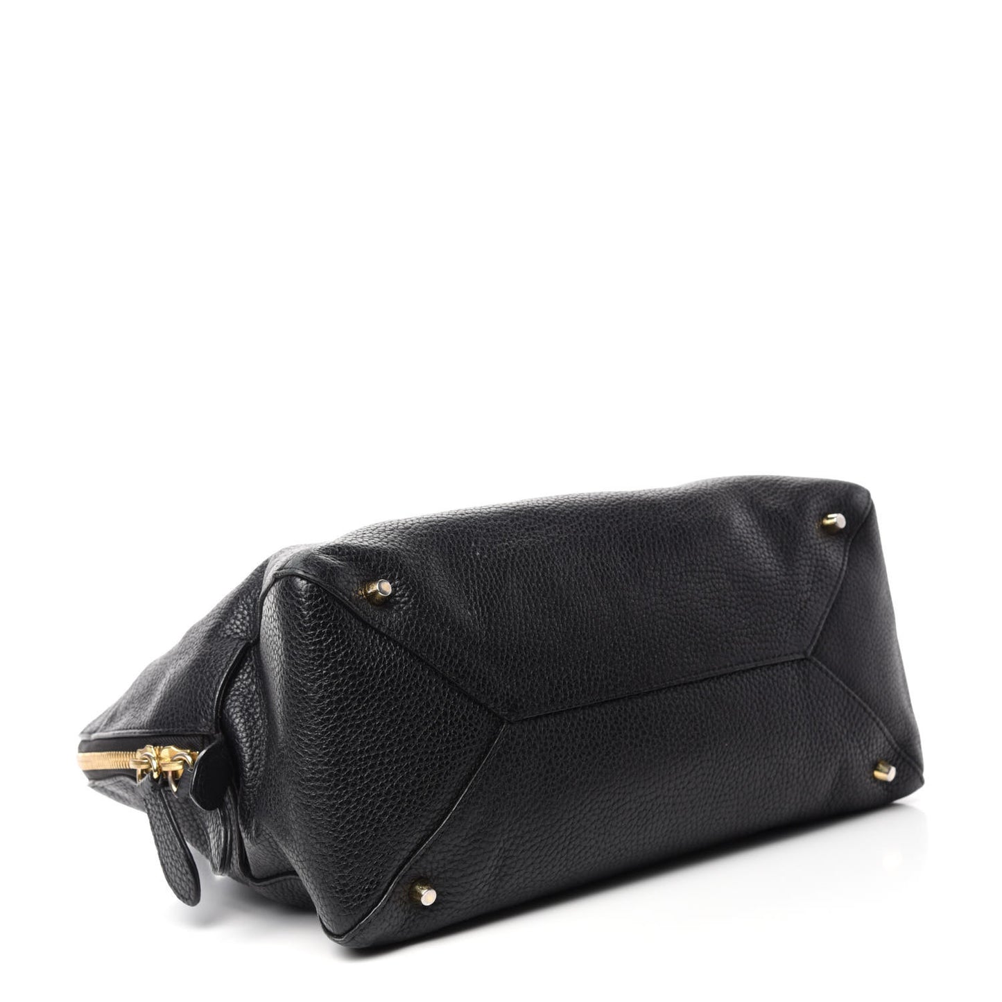 London Grainy Calfskin Medium Greenwood Bowling Bag Black