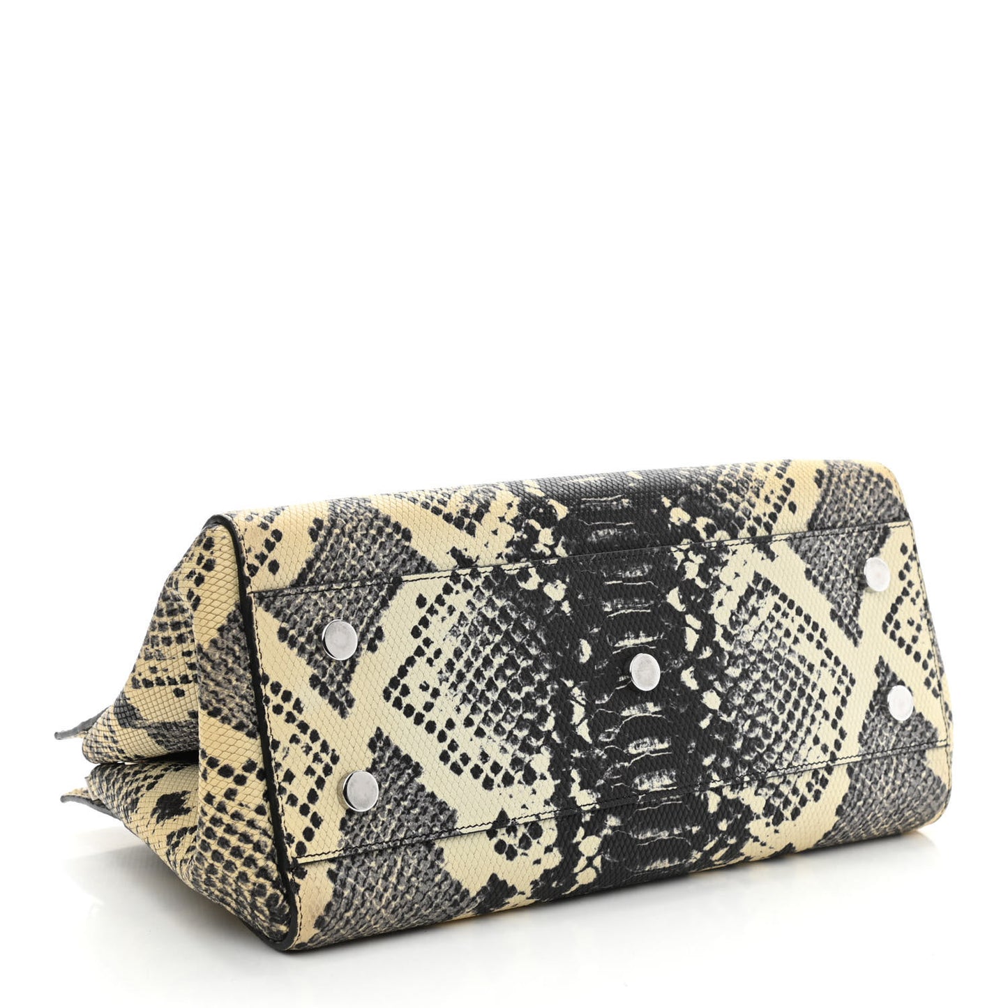 Calfskin Snakesin Embossed Small Cabas Rive Gauche Black White