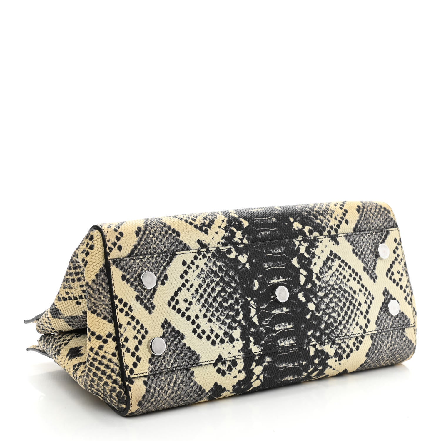 Saint Laurent Calfskin Snakesin Embossed Small Cabas Rive Gauche Black White 4 of 12