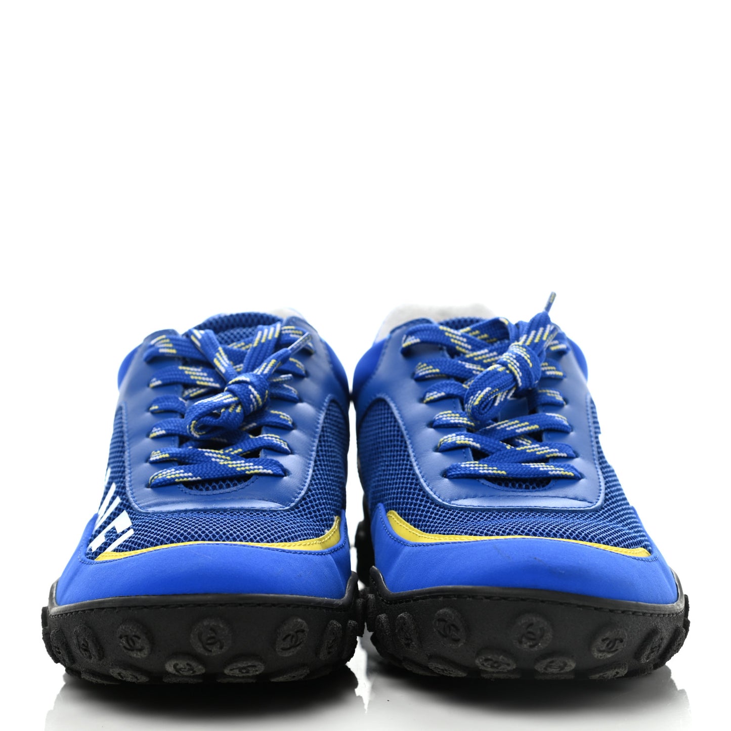 Calfskin Mesh Lycra Womens Logo Sneakers 40.5 Royal Blue