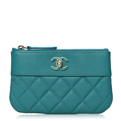 Chanel Caviar Quilted Small Vintage Mademoiselle Cosmetic Case Turquoise 1 of 8