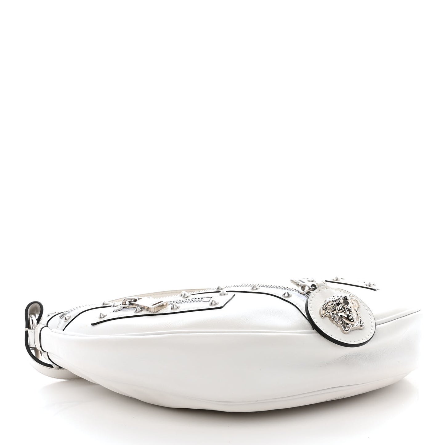 Calfskin Studded Small Repeat Zip Hobo White