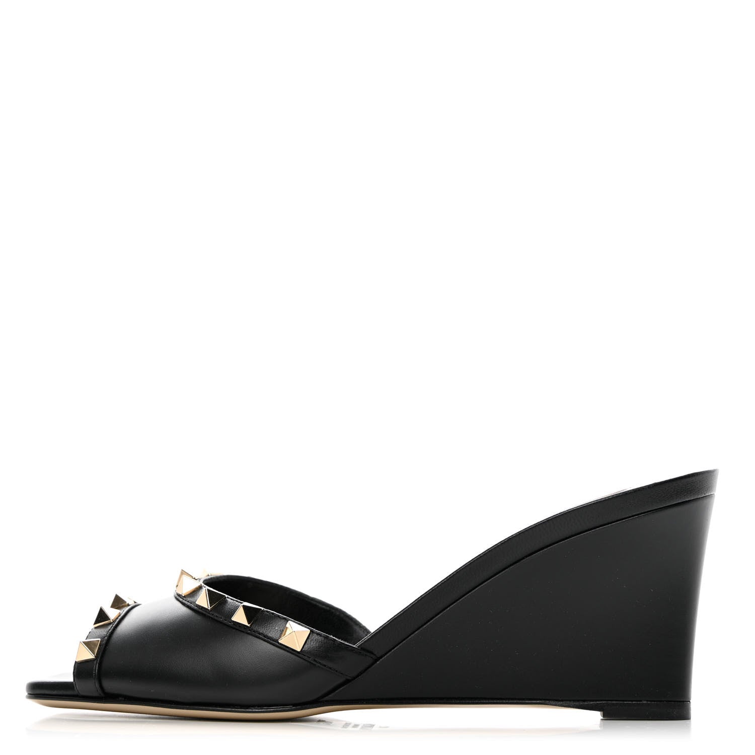 Valentino Garavani Calfskin Rockstud Wedge Sandals 38.5 Black 1 of 10
