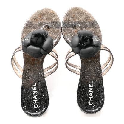 Chanel Jelly Quilted Camellia Thong Sandals 38 Black 2 of 8