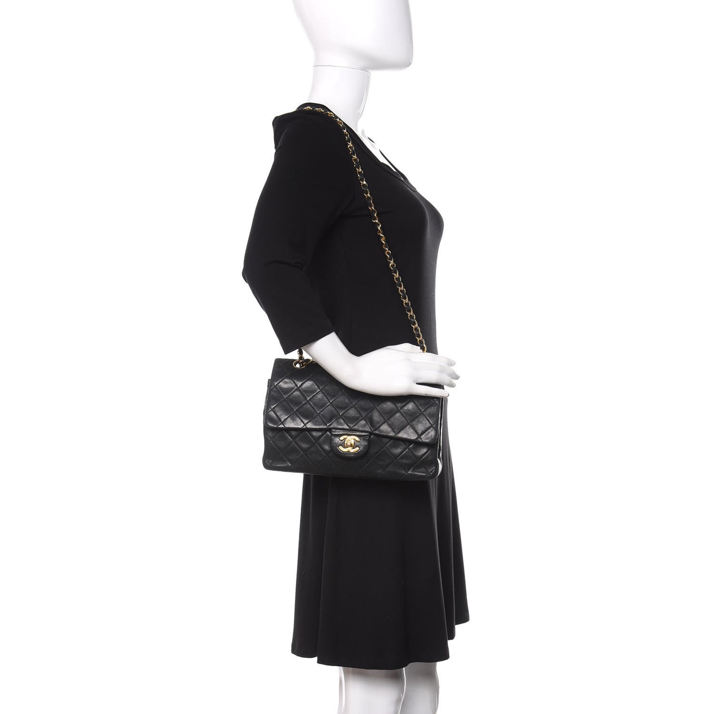 Lambskin Quilted Medium Double Flap Black