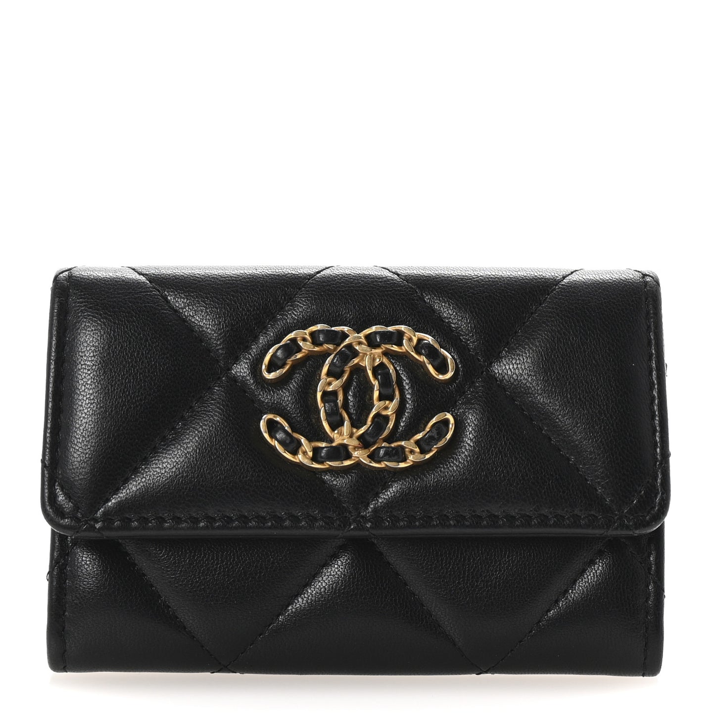 Lambskin Quilted Chanel 19 Flap Card Holder Black