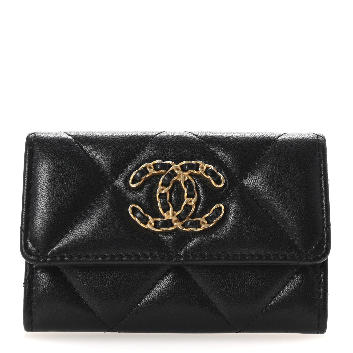 Chanel Lambskin Quilted Chanel 19 Flap Card Holder Black 1 of 8