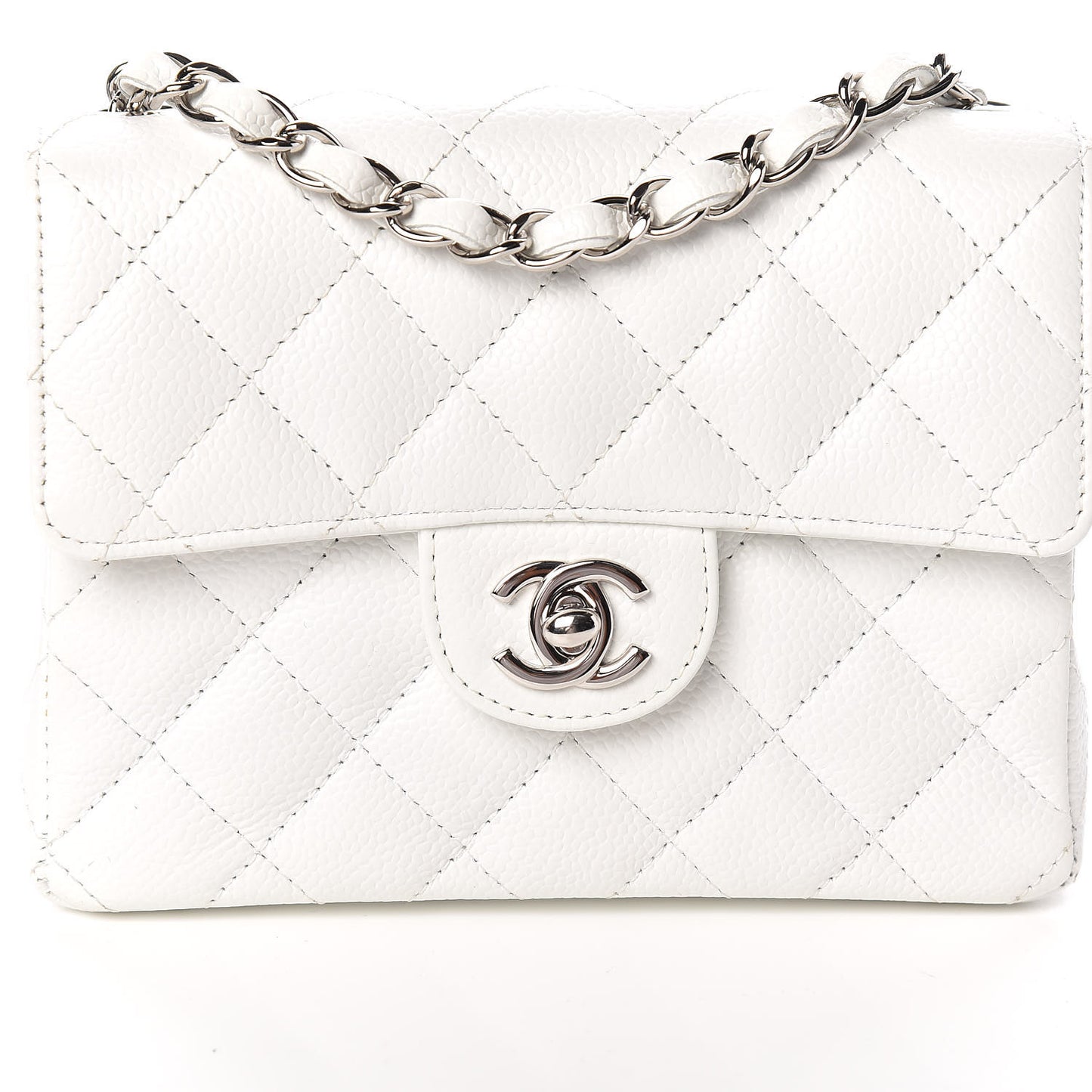 Caviar Quilted Mini Square Flap White