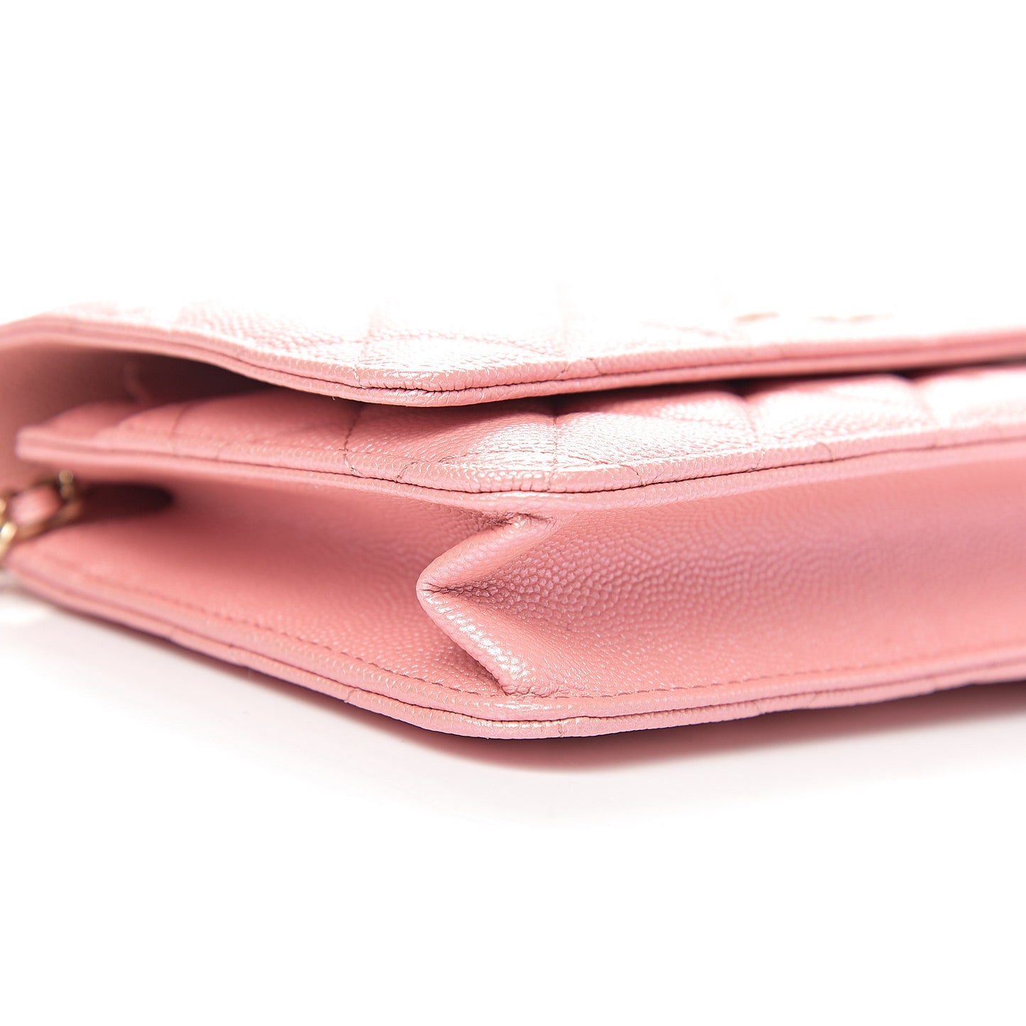 Iridescent Caviar Quilted Wallet on Chain WOC Rose Pink