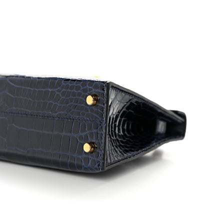 Hermes Shiny Porosus Crocodile Mini Kelly Sellier 20 Havane Bleu Marine 9 of 10