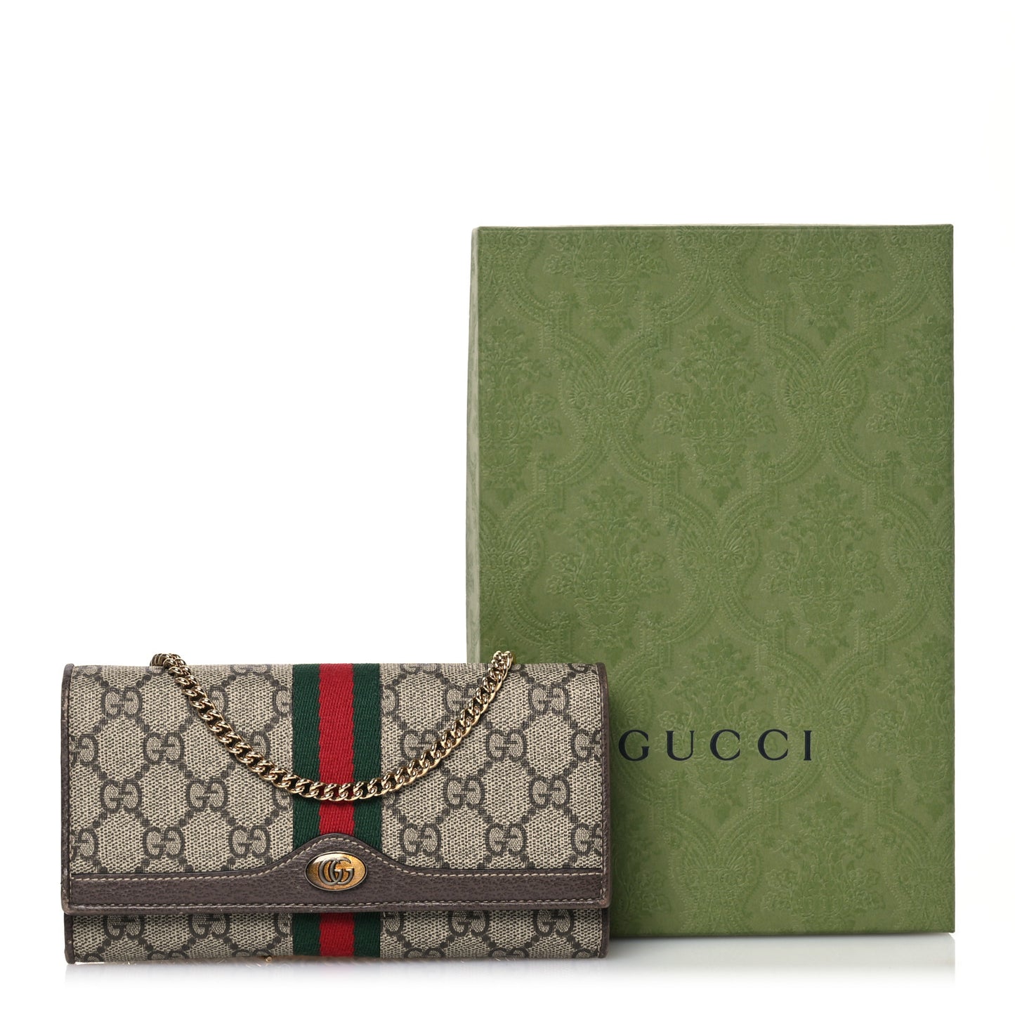 GG Supreme Monogram Web Ophidia Wallet On Chain Brown