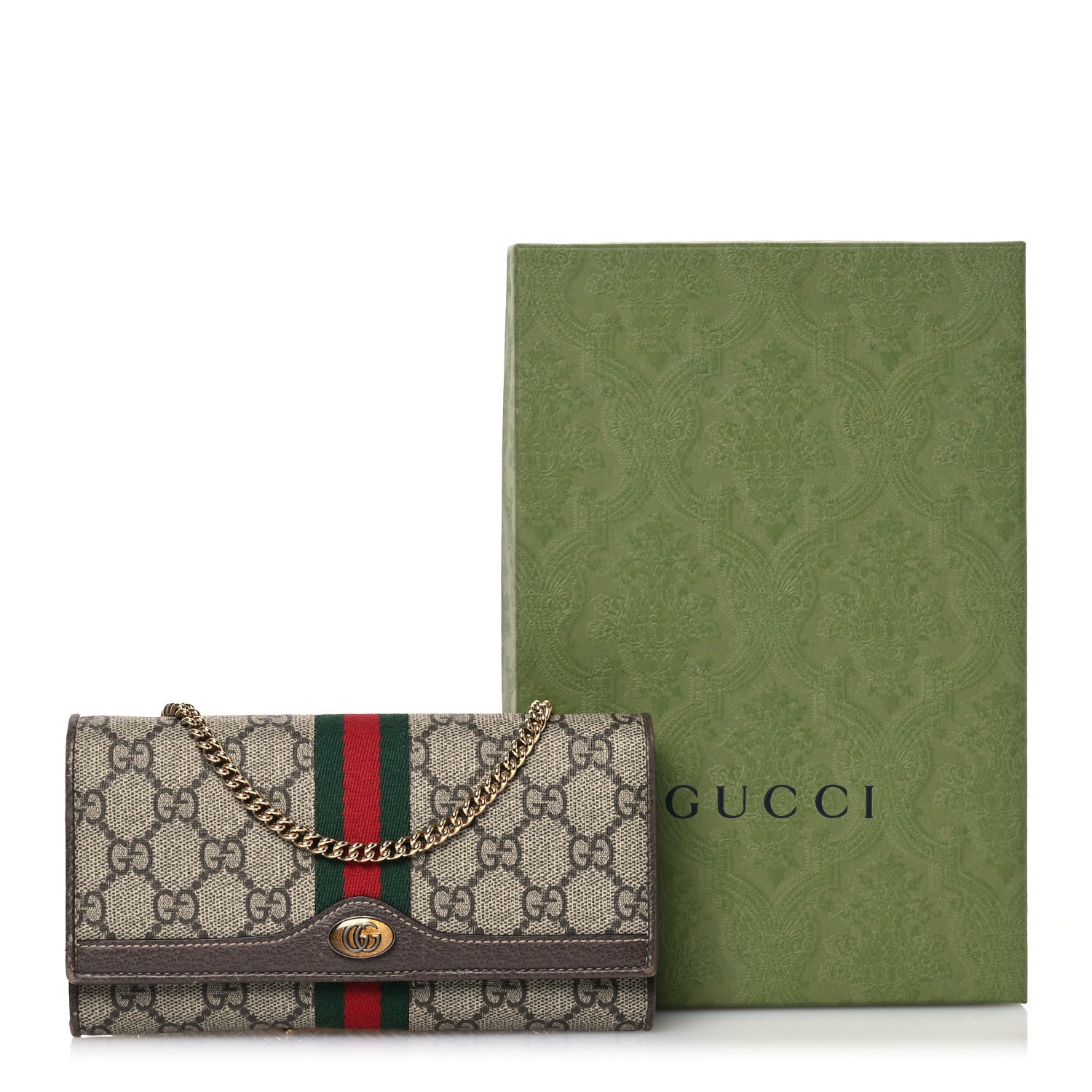 Gucci GG Supreme Monogram Web Ophidia Wallet On Chain Brown 19 of 19