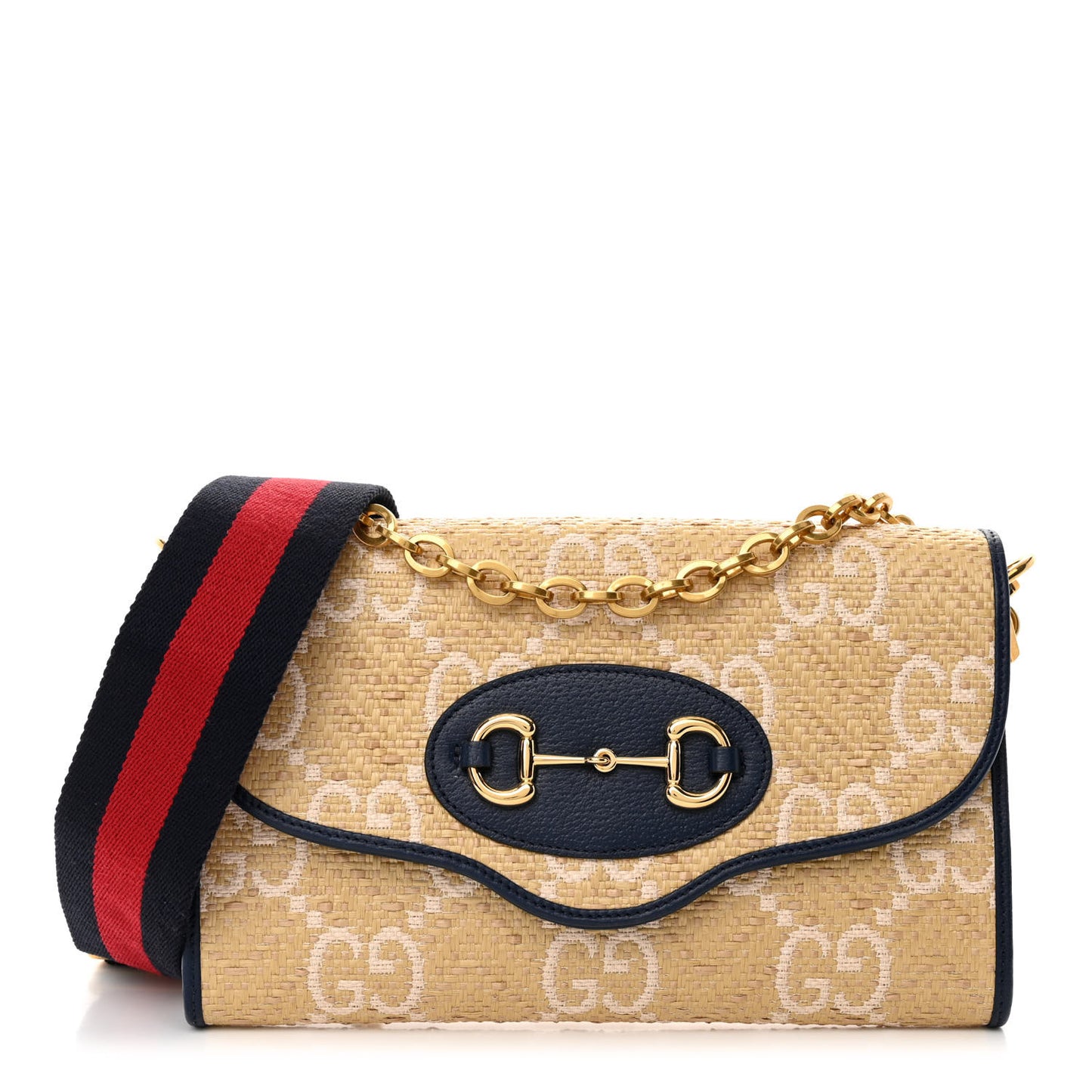 Raffia Textured Dollar Calfskin GG Monogram Web Small Horsebit 1955 Crossbody Bag