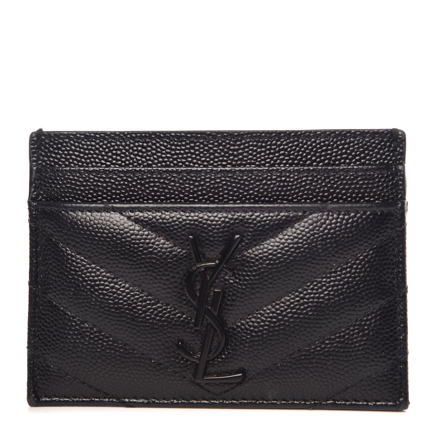 Saint Laurent Grain De Poudre Matelasse Chevron Monogram Credit Card Case Black 1 of 10