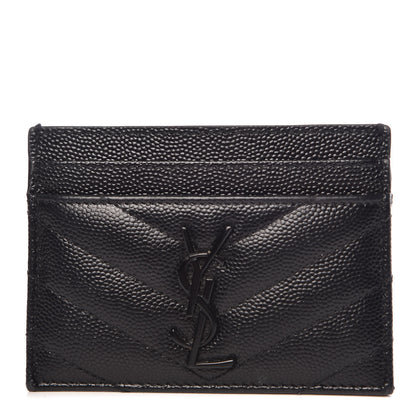 Saint Laurent Grain De Poudre Matelasse Chevron Monogram Credit Card Case Black 1 of 10