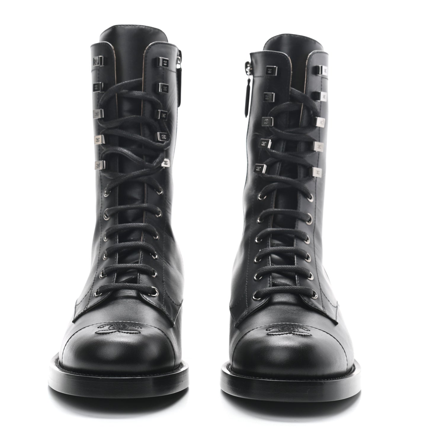 Calfskin Lace Up Combat Boots 39.5 Black