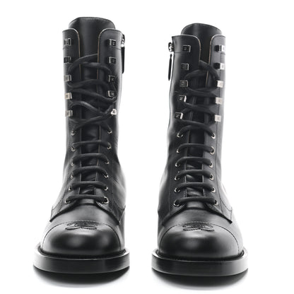 Chanel Calfskin Lace Up Combat Boots 39.5 Black 2 of 8