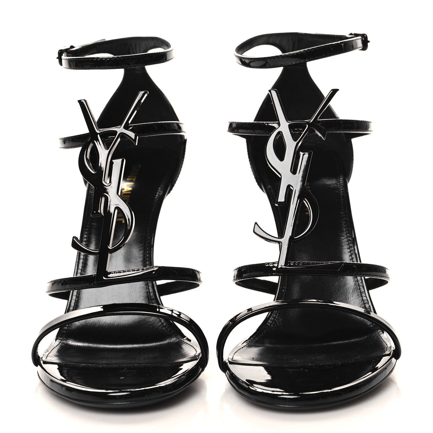 Saint Laurent Patent Cassandra 100 Ankle Strap Sandals 38.5 Black 3 of 9