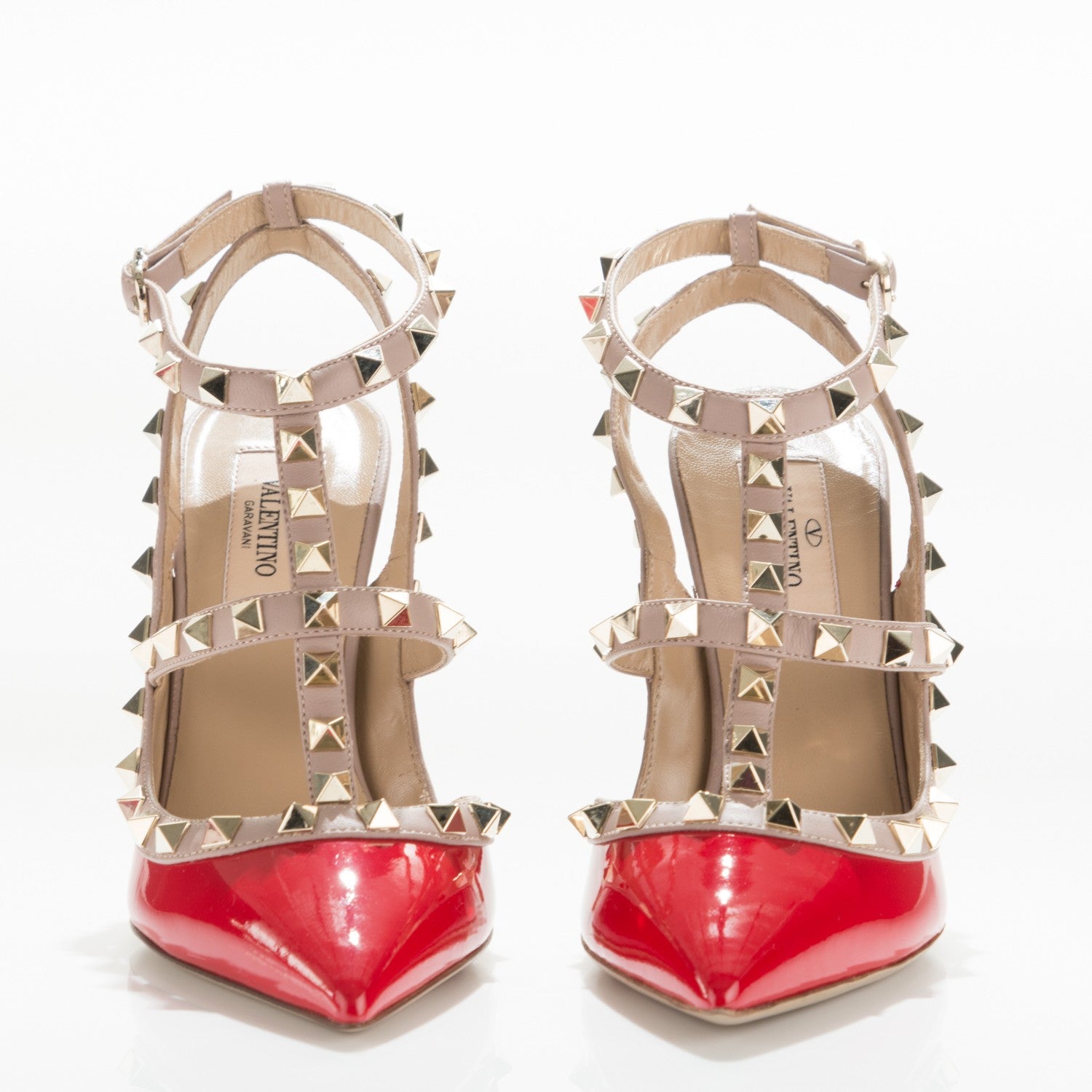 Valentino Garavani Patent Nappa Rockstud Ankle Strap 100mm Pumps 36 Rosso Valentino Poudre 9 of 14