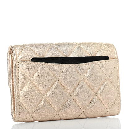 Chanel Metallic Lambskin Quilted Flap Card Holder Wallet Gold 2 of 4