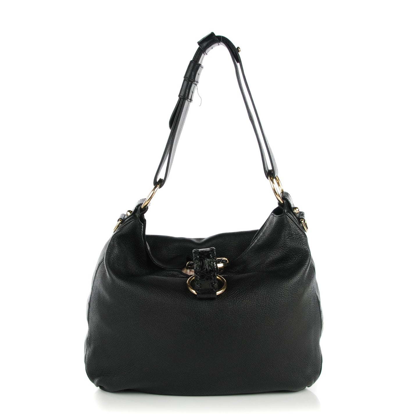 Leather Medium G Wave Shoulder Bag Black