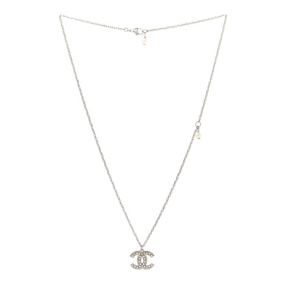 Chanel Crystal Pearl CC Pendant Necklace Silver 3 of 7